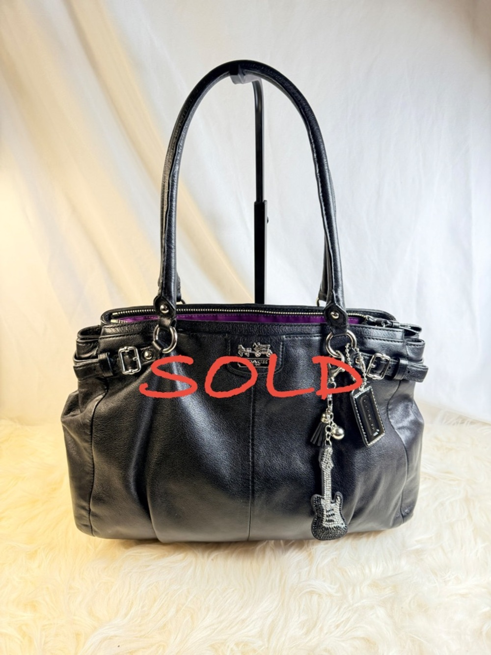 Coach Madison Kara Carryall Black Pebbled Leather Tote 22262